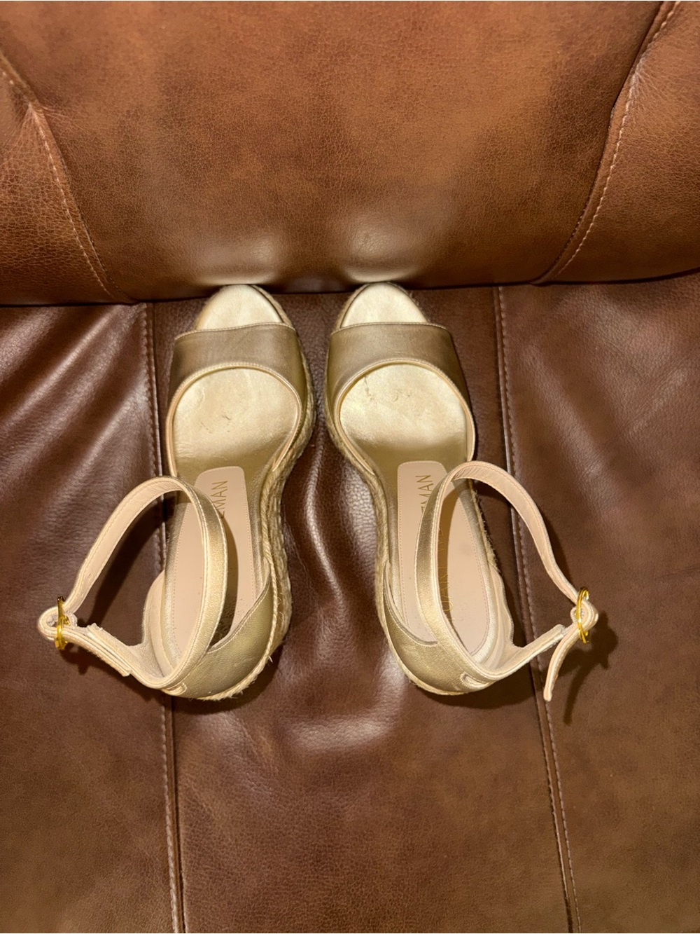 Stuart Weitzman Gold Espadrille Wedge Sandals with Ankle Strap - Picture 7 of 8